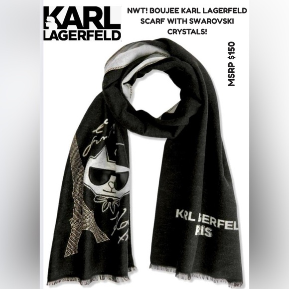 NWT! KARL LAGERFELD CRYSTAL EIFFEL TOWER SCARF! MSRP $150! SWAROVSKI CRYSTALS! - Picture 1 of 4